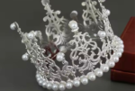 Couronne diadème doré luxe avec perles et strass – Image 2