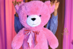 Grand ours en peluche rose géant avec nœud – Cadeau romantique doux et adorable